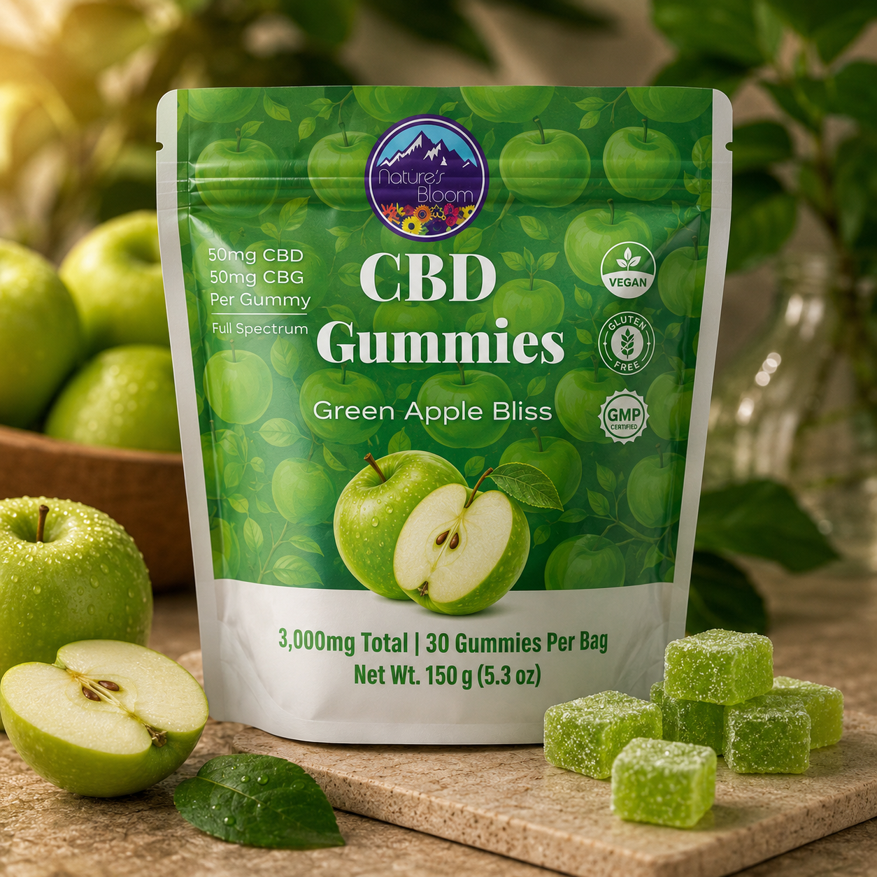 Full Spectrum CBG + CBD Gummies - 3000mg Green Apple (100mg Per